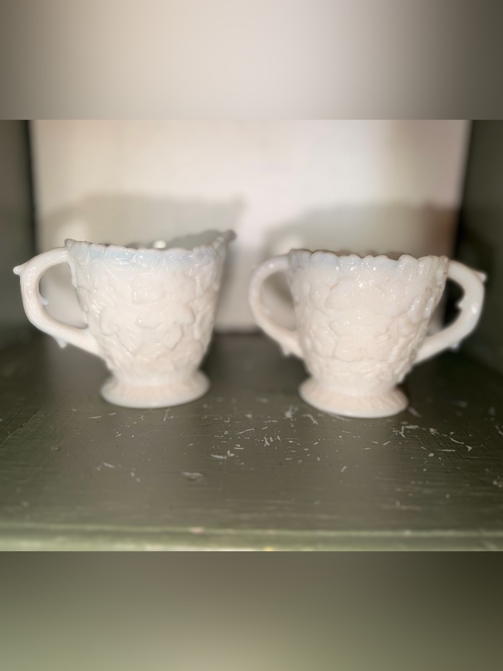 Westmoreland Bramble look Milk Glass Crimped Creamer and Open Sugar Set